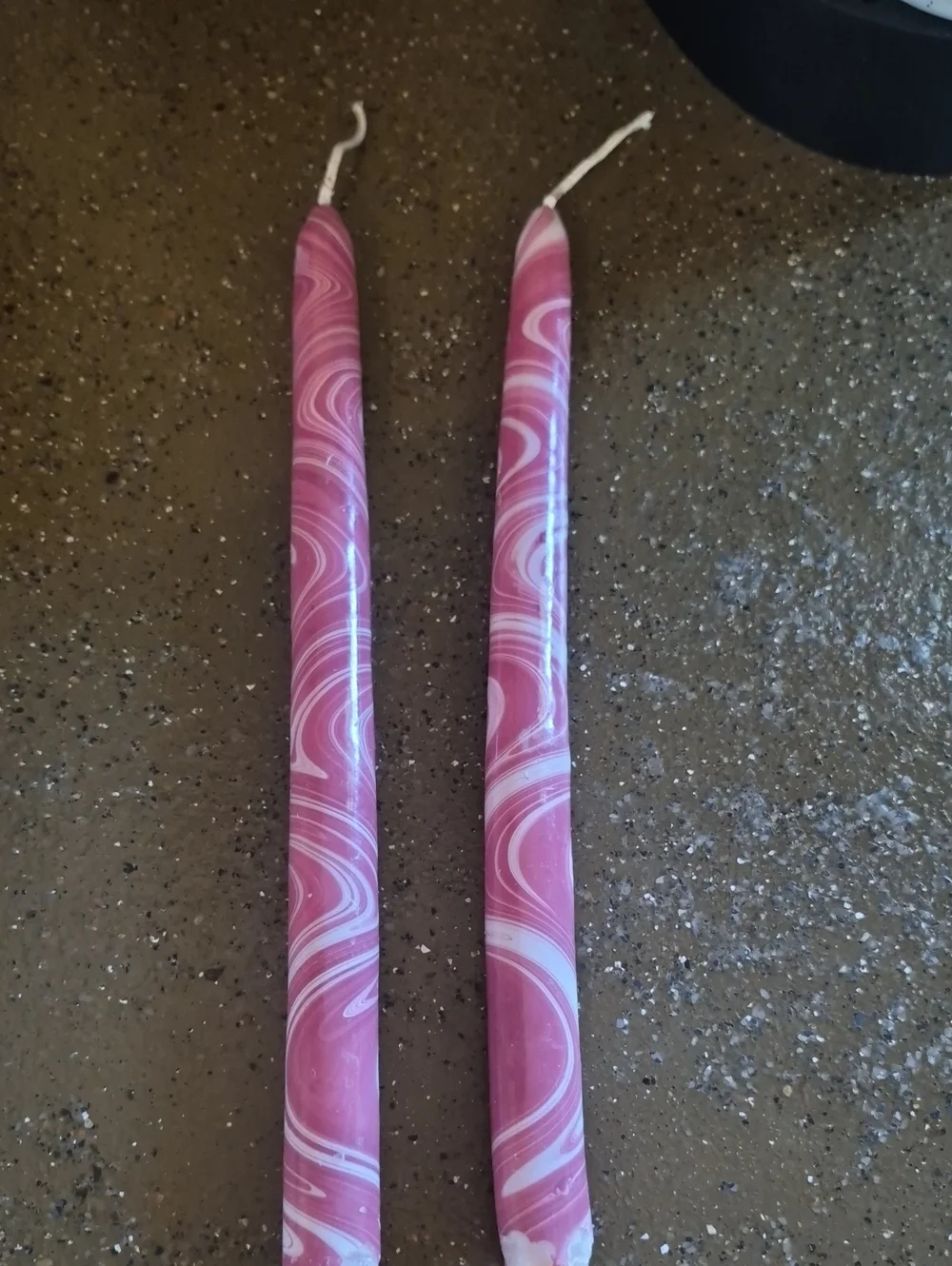 Hand-Poured Pink Swirl Taper Candles - Pair